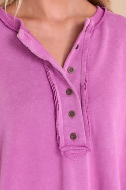 image-Purple Oversized Exposed Seam Henley Sweatshirt