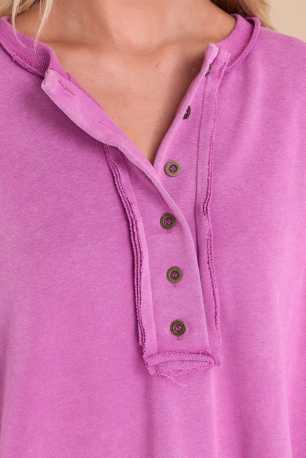 image-Purple Oversized Exposed Seam Henley Sweatshirt