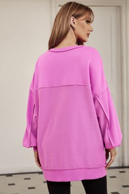 image-Purple Oversized Exposed Seam Henley Sweatshirt