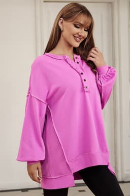 image-Purple Oversized Exposed Seam Henley Sweatshirt