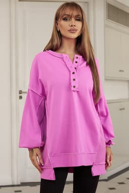 image-Purple Oversized Exposed Seam Henley Sweatshirt