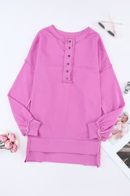 image-Purple Oversized Exposed Seam Henley Sweatshirt