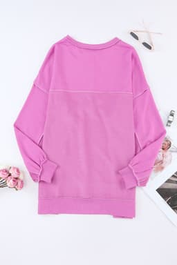 image-Purple Oversized Exposed Seam Henley Sweatshirt