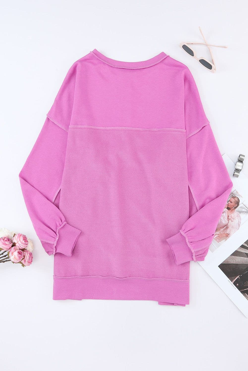 image-Purple Oversized Exposed Seam Henley Sweatshirt