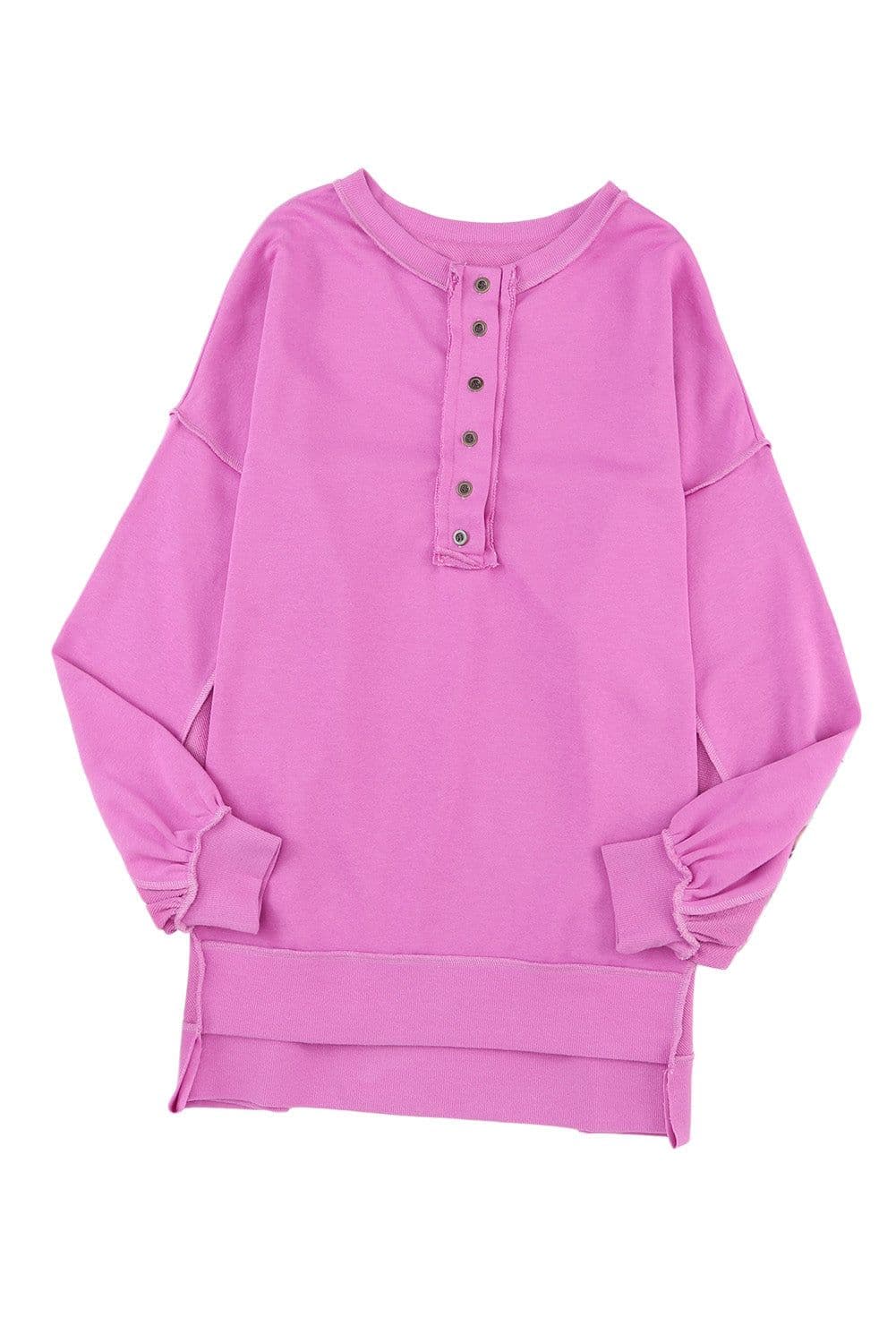 image-Purple Oversized Exposed Seam Henley Sweatshirt