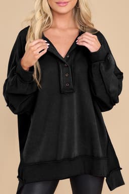 image-Purple Oversized Exposed Seam Henley Sweatshirt