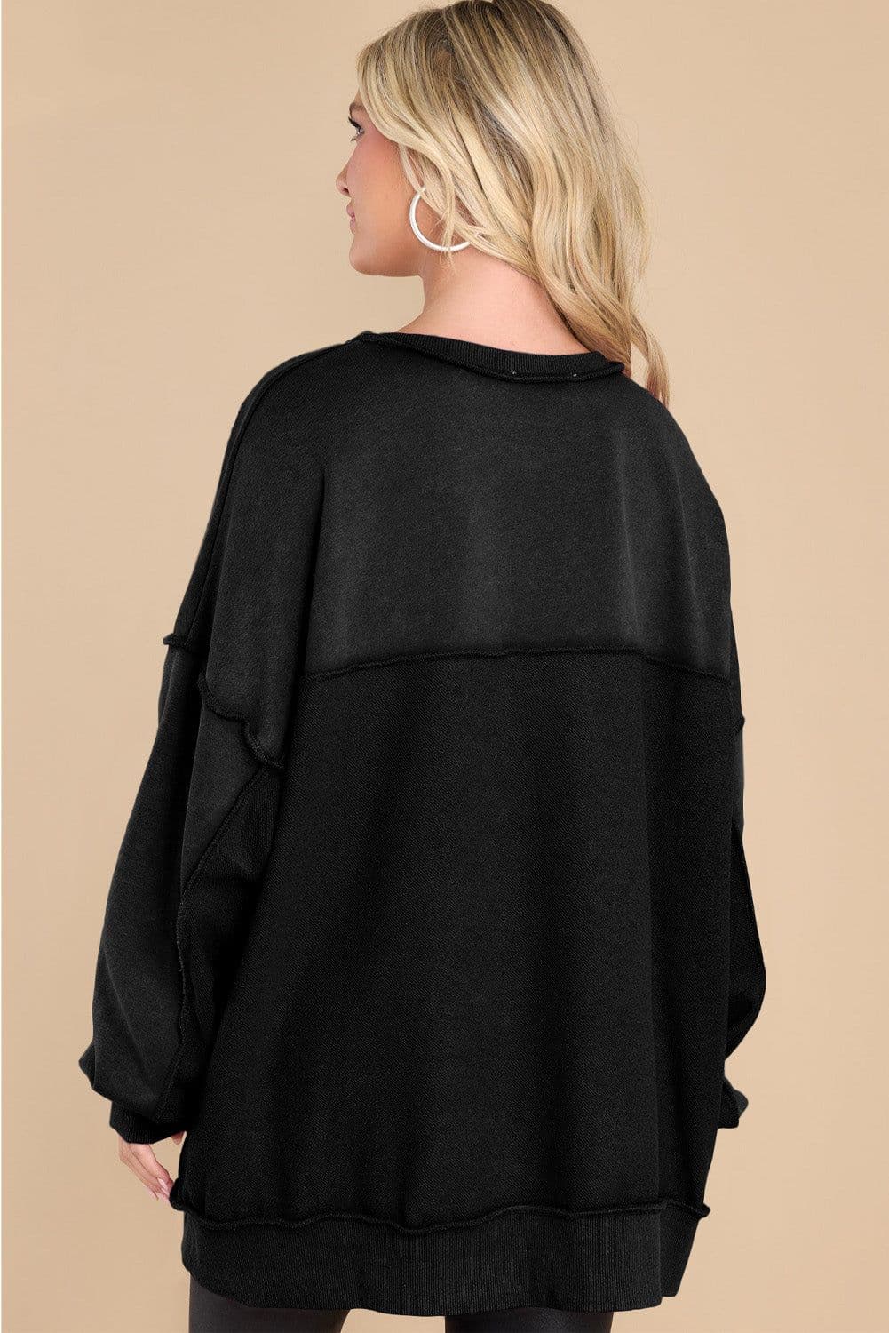 image-Purple Oversized Exposed Seam Henley Sweatshirt