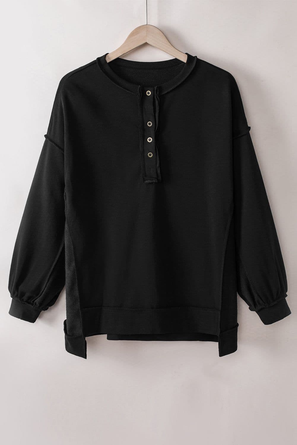 image-Purple Oversized Exposed Seam Henley Sweatshirt