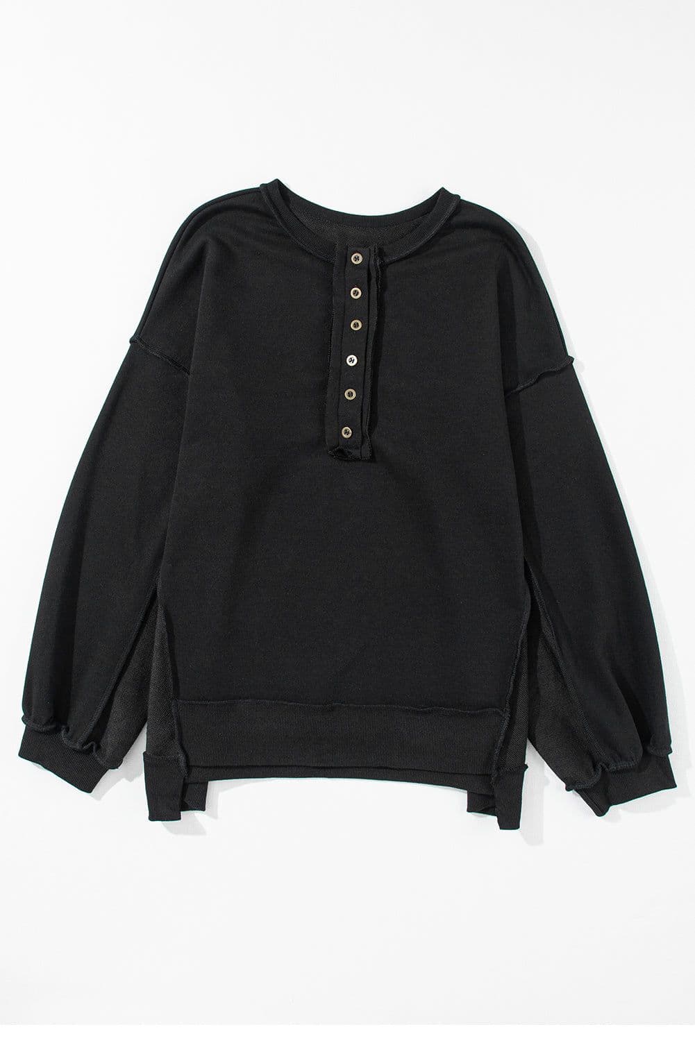 image-Purple Oversized Exposed Seam Henley Sweatshirt