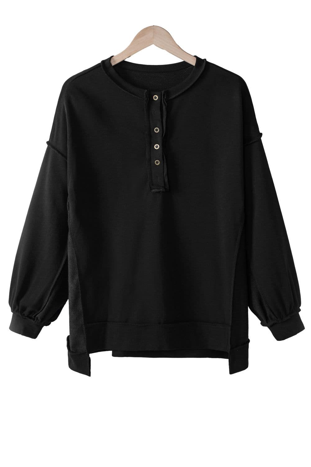 image-Purple Oversized Exposed Seam Henley Sweatshirt