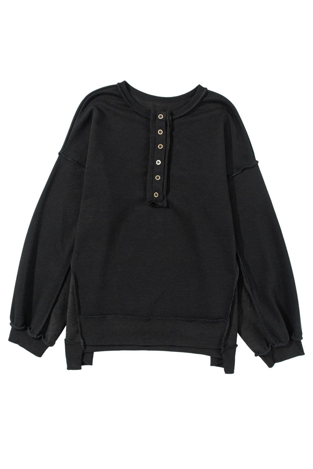 image-Purple Oversized Exposed Seam Henley Sweatshirt
