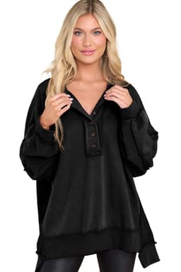image-Purple Oversized Exposed Seam Henley Sweatshirt
