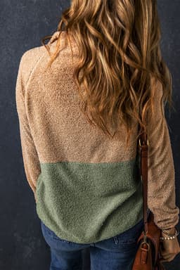 image-Smoke Gray Two Tones Color Block Half Zip Fleece Sweatshirt