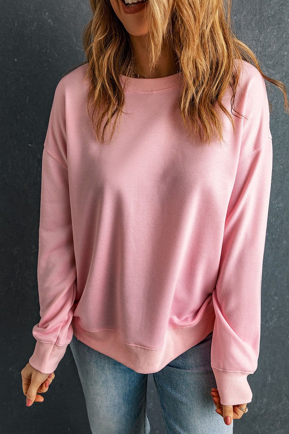 image-Black Solid Classic Crewneck Pullover Sweatshirt