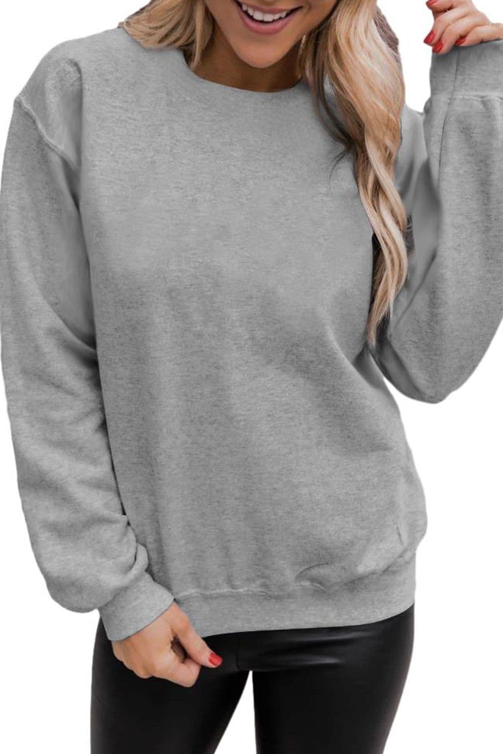 image-Black Solid Classic Crewneck Pullover Sweatshirt