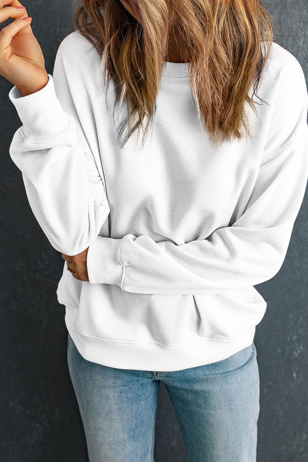 image-Black Solid Classic Crewneck Pullover Sweatshirt