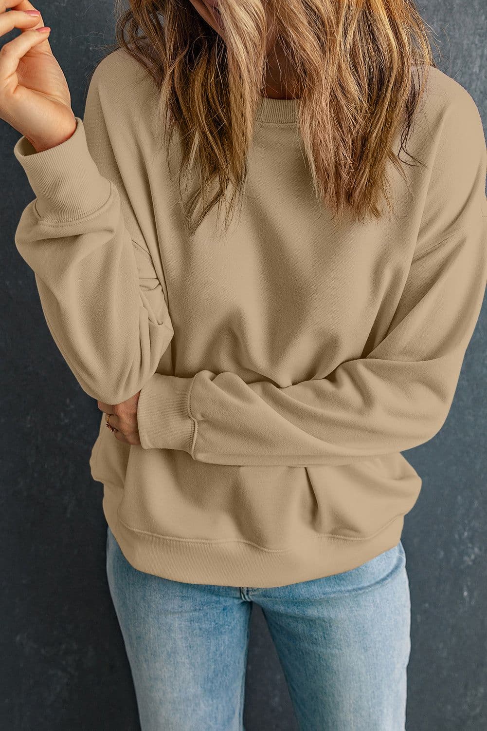image-Black Solid Classic Crewneck Pullover Sweatshirt