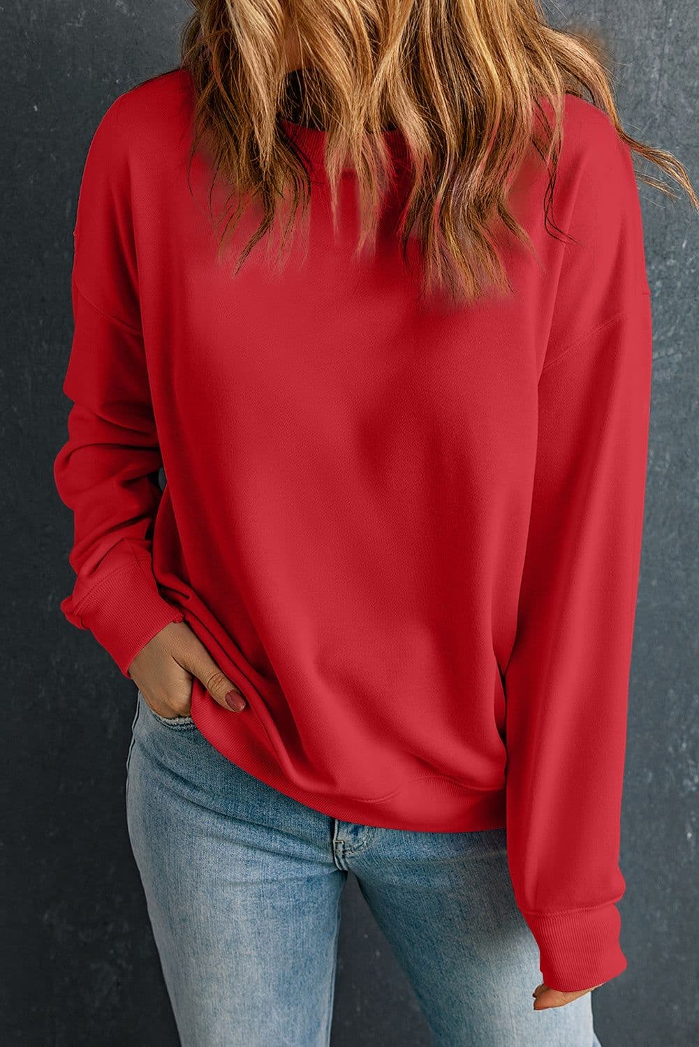 image-Black Solid Classic Crewneck Pullover Sweatshirt