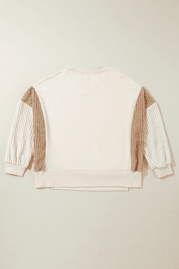 image-Apricot Corduroy Patchwork Drop Shoulder Long Sleeve Sweatshirt
