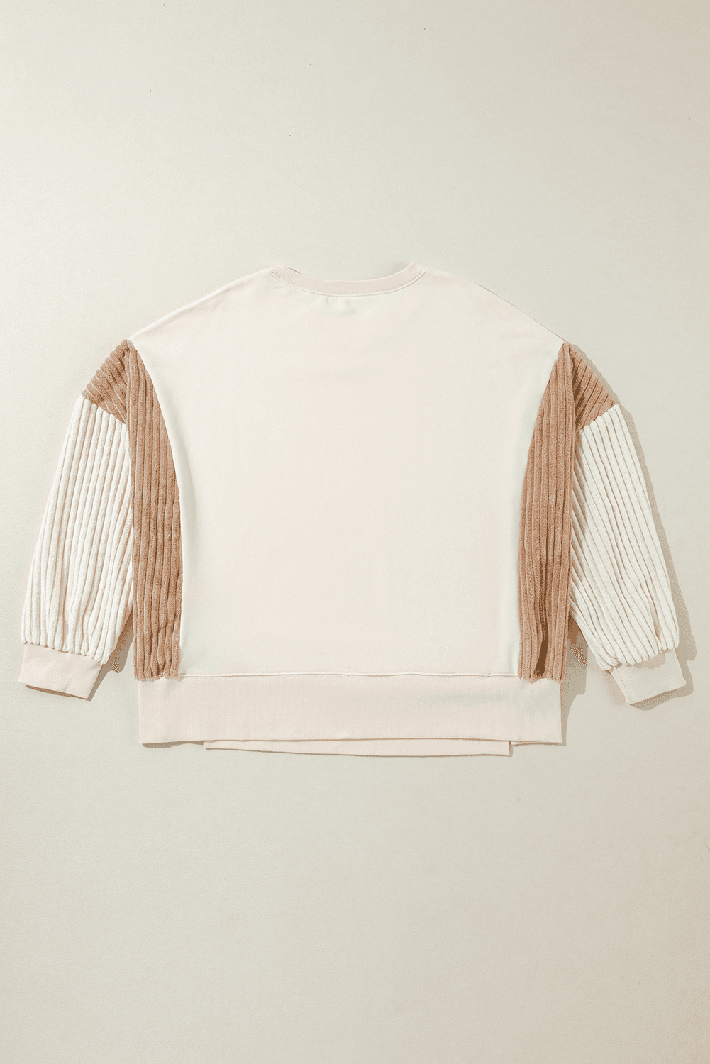 image-Apricot Corduroy Patchwork Drop Shoulder Long Sleeve Sweatshirt