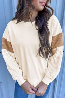 image-Apricot Corduroy Patchwork Drop Shoulder Long Sleeve Sweatshirt