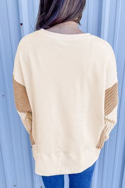 image-Apricot Corduroy Patchwork Drop Shoulder Long Sleeve Sweatshirt
