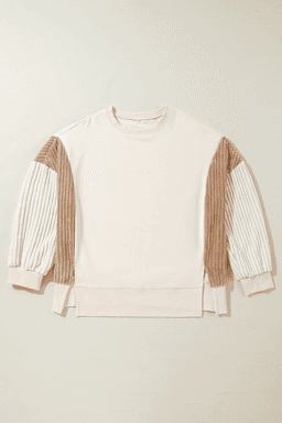 image-Apricot Corduroy Patchwork Drop Shoulder Long Sleeve Sweatshirt