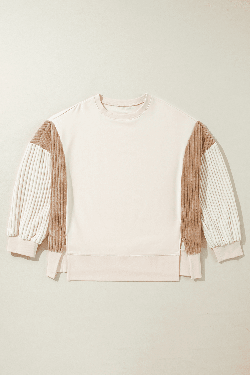 image-Apricot Corduroy Patchwork Drop Shoulder Long Sleeve Sweatshirt
