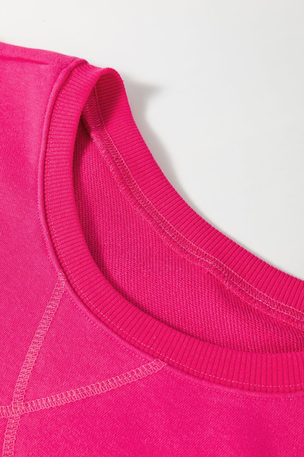 image-Rose Red Drop Shoulder Crisscross Stitching Pocketed Loose Sweatshirt