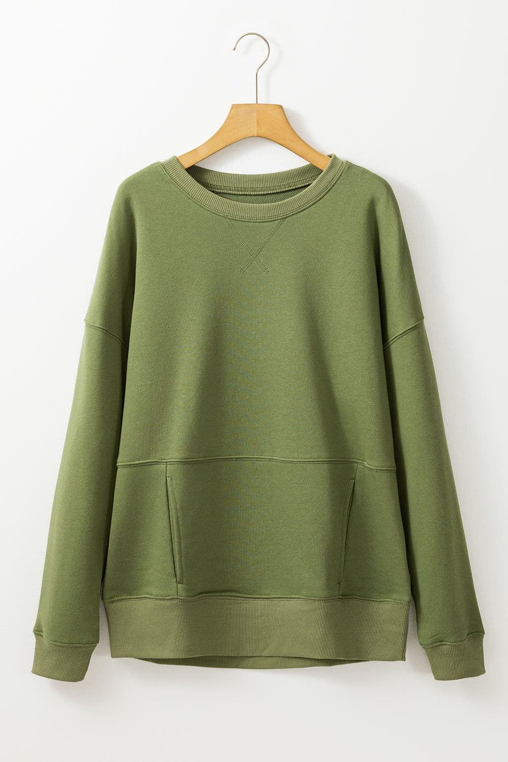 image-Rose Red Drop Shoulder Crisscross Stitching Pocketed Loose Sweatshirt