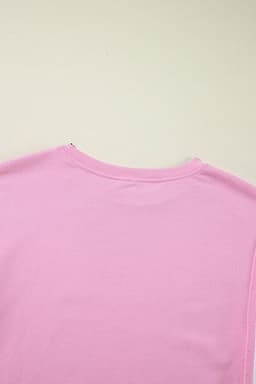 image-Bonbon Color Block Exposed Seam Side Slits Crewneck Sweatshirt