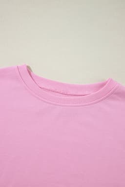 image-Bonbon Color Block Exposed Seam Side Slits Crewneck Sweatshirt