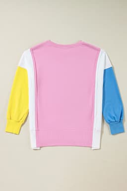image-Bonbon Color Block Exposed Seam Side Slits Crewneck Sweatshirt