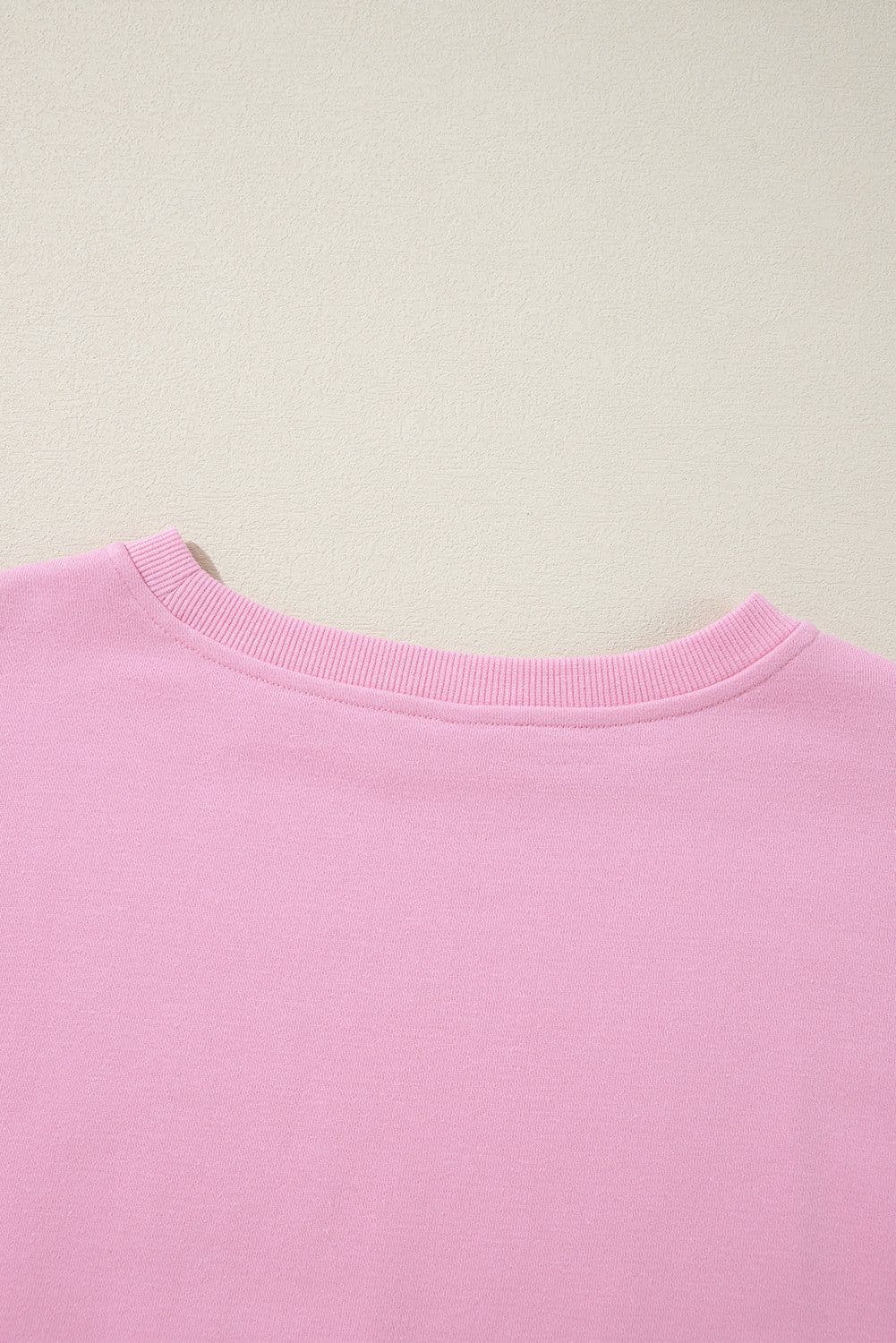 image-Bonbon Color Block Exposed Seam Side Slits Crewneck Sweatshirt