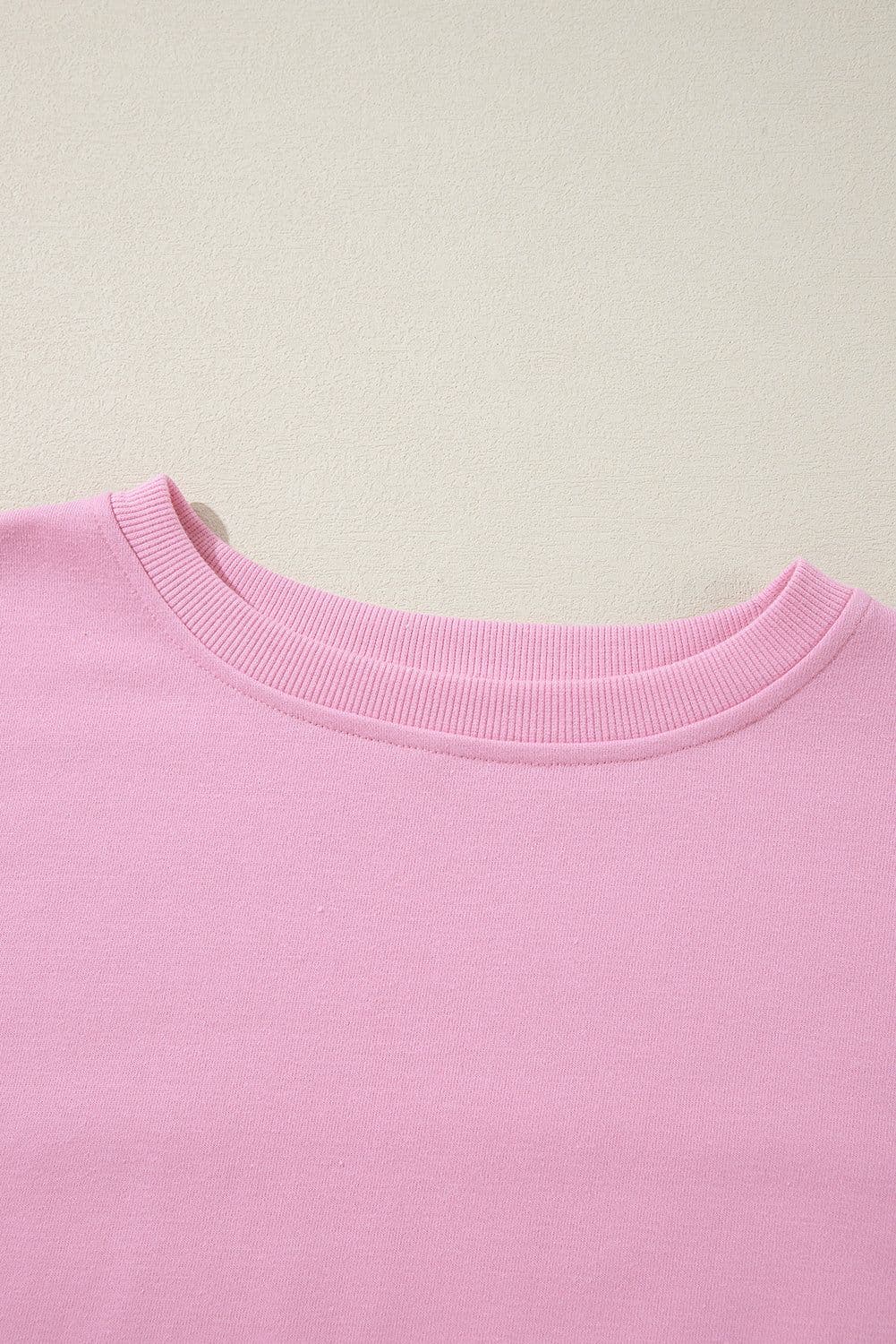image-Bonbon Color Block Exposed Seam Side Slits Crewneck Sweatshirt