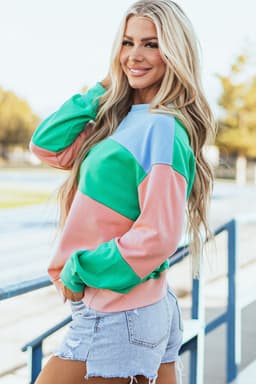 image-Blossom Colorblock Patchwork Drop Shoulder Sweatshirt