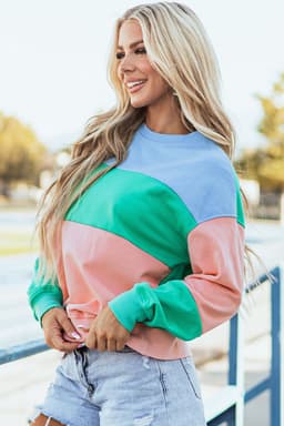image-Blossom Colorblock Patchwork Drop Shoulder Sweatshirt