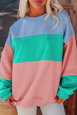 image-Blossom Colorblock Patchwork Drop Shoulder Sweatshirt