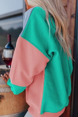 image-Blossom Colorblock Patchwork Drop Shoulder Sweatshirt