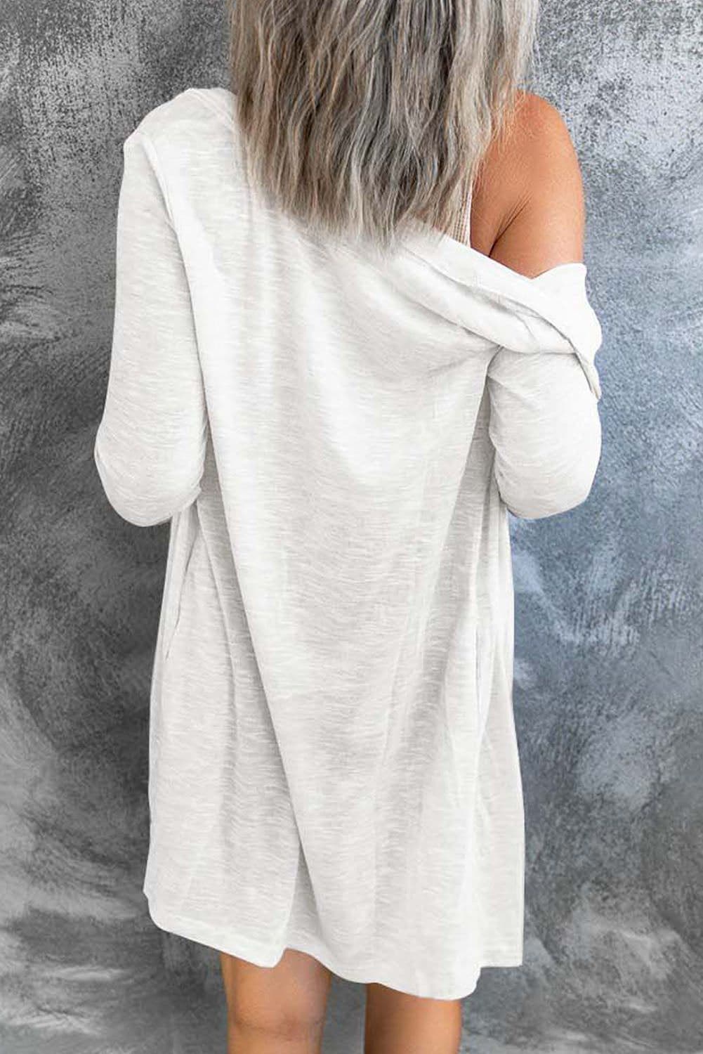 image-Black Solid Color Open-Front Buttons Cardigan