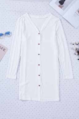 image-Black Solid Color Open-Front Buttons Cardigan