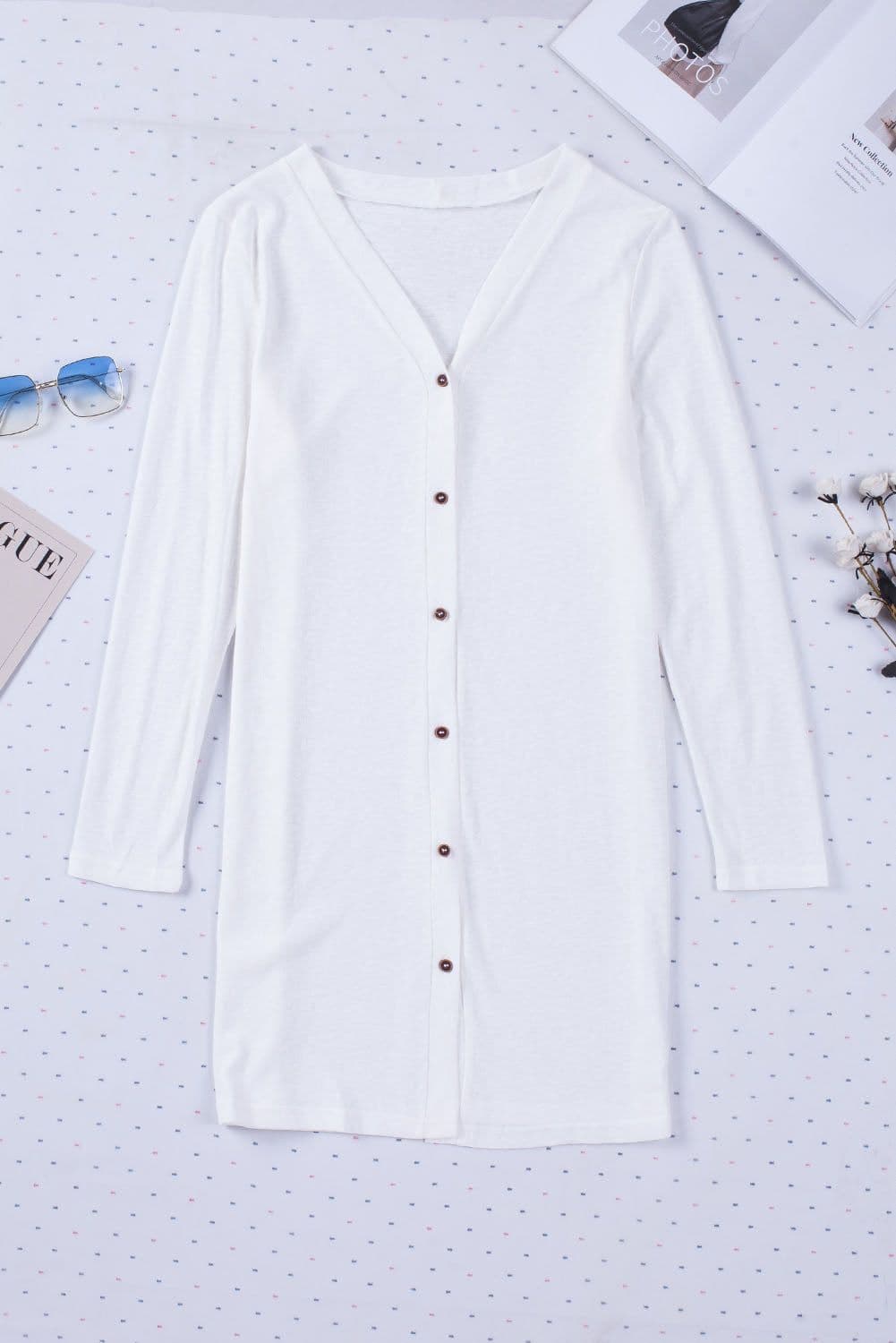 image-Black Solid Color Open-Front Buttons Cardigan