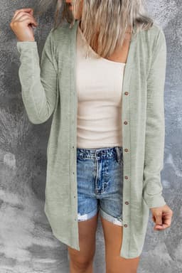 image-Black Solid Color Open-Front Buttons Cardigan