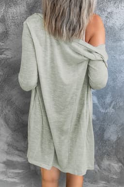image-Black Solid Color Open-Front Buttons Cardigan