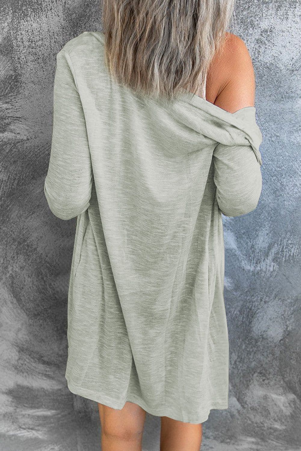 image-Black Solid Color Open-Front Buttons Cardigan