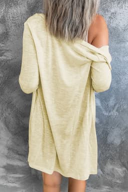 image-Black Solid Color Open-Front Buttons Cardigan