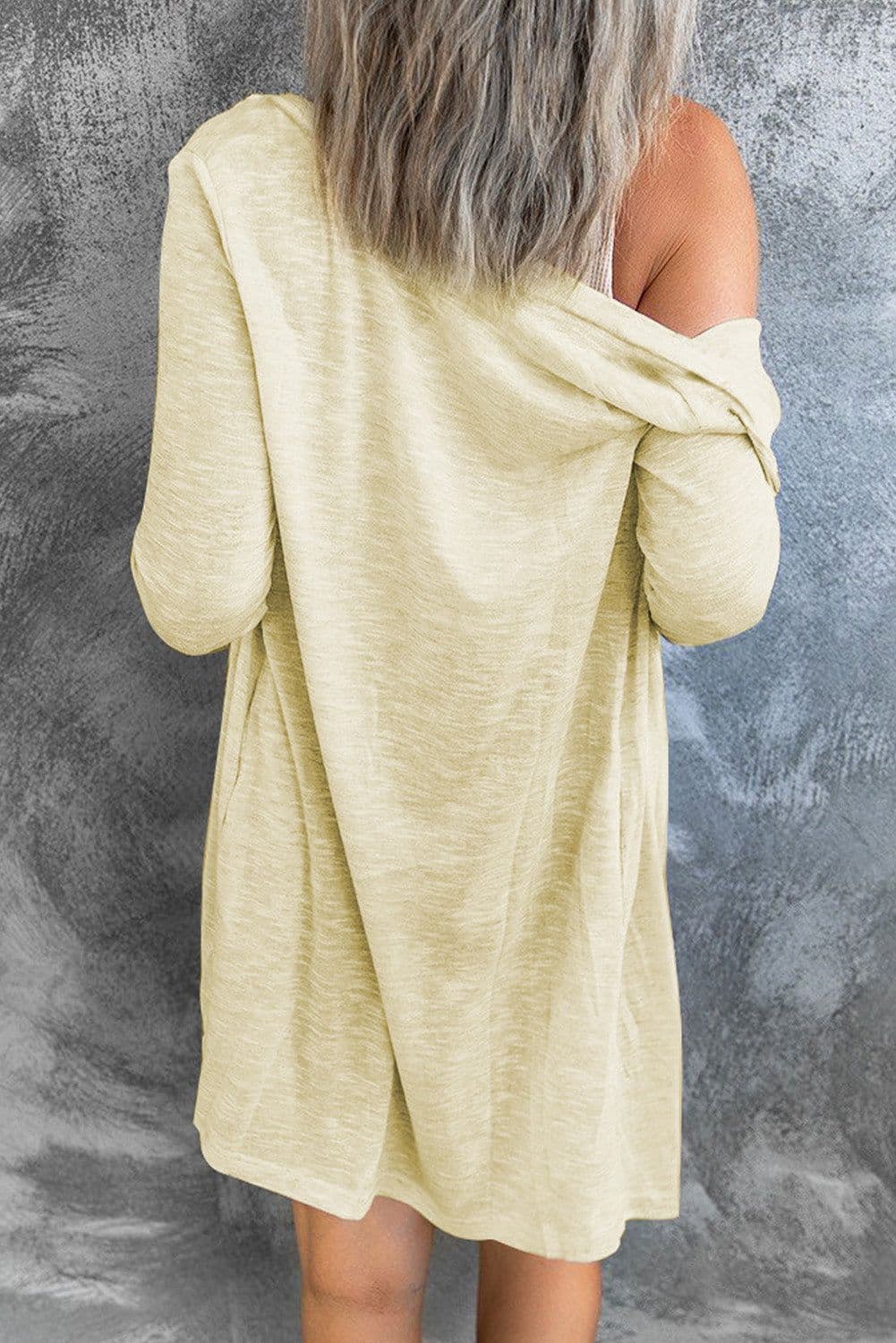 image-Black Solid Color Open-Front Buttons Cardigan