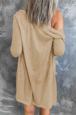 image-Black Solid Color Open-Front Buttons Cardigan
