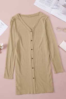 image-Black Solid Color Open-Front Buttons Cardigan