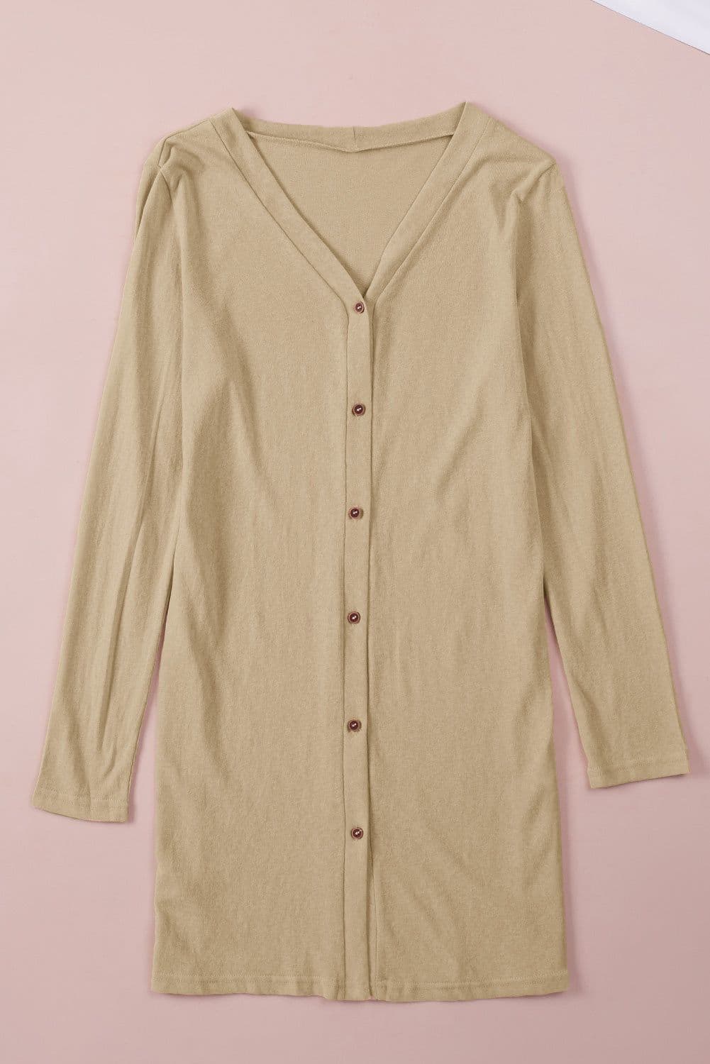 image-Black Solid Color Open-Front Buttons Cardigan